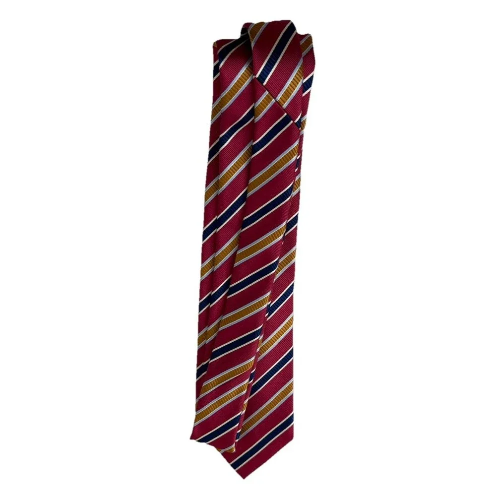David Donahue Luxury Tie Red Blue Striped Silk Necktie Woven In Italy Made USA